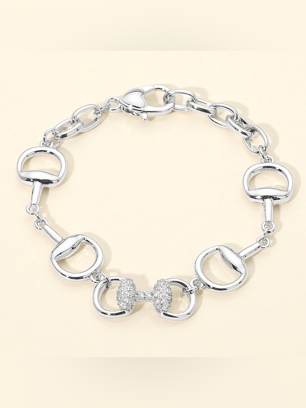 14K Gold Plated CZ Stone Paved Equestrian Bit Chain Bracelet